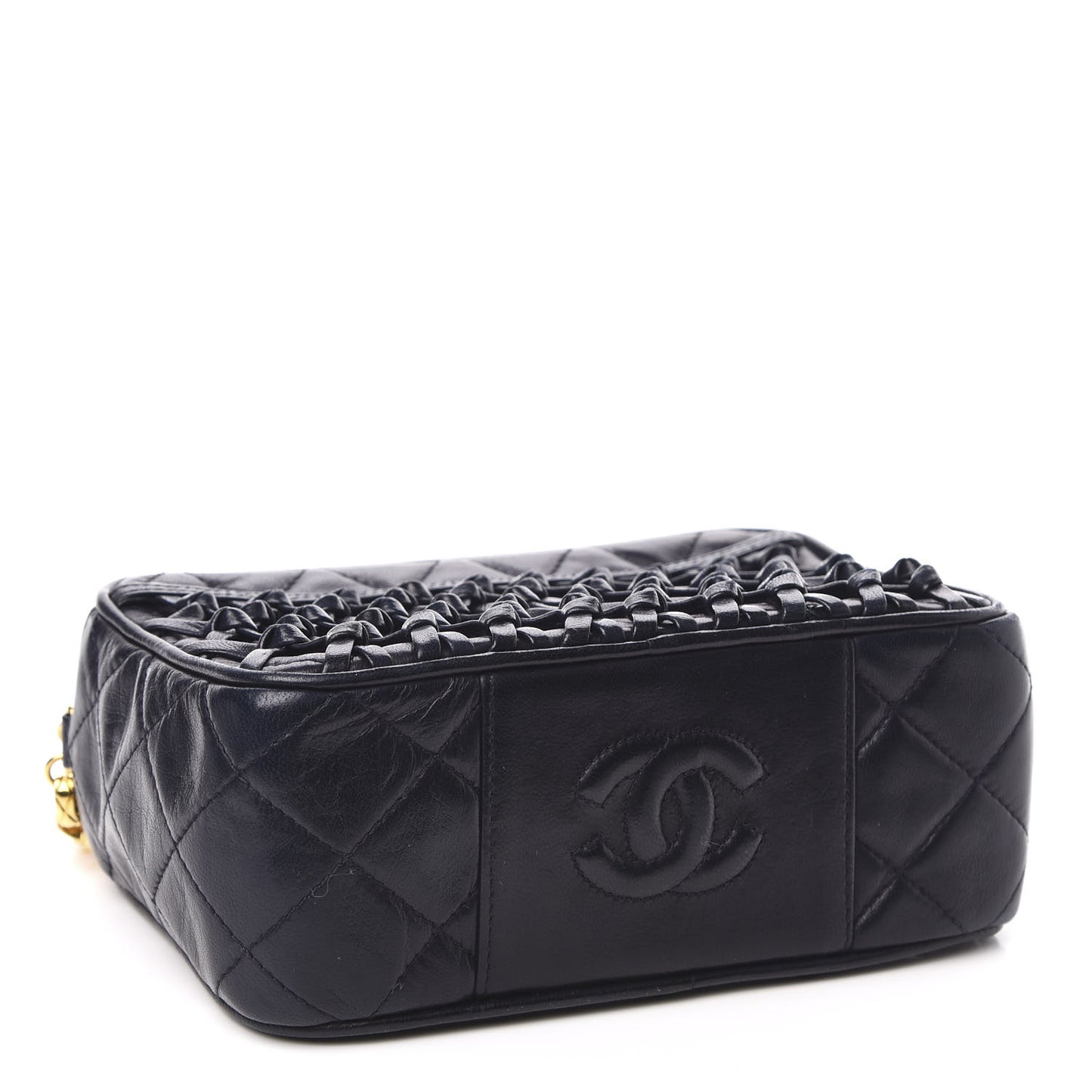 Lambskin Woven Quilted CC Camera Case Navy