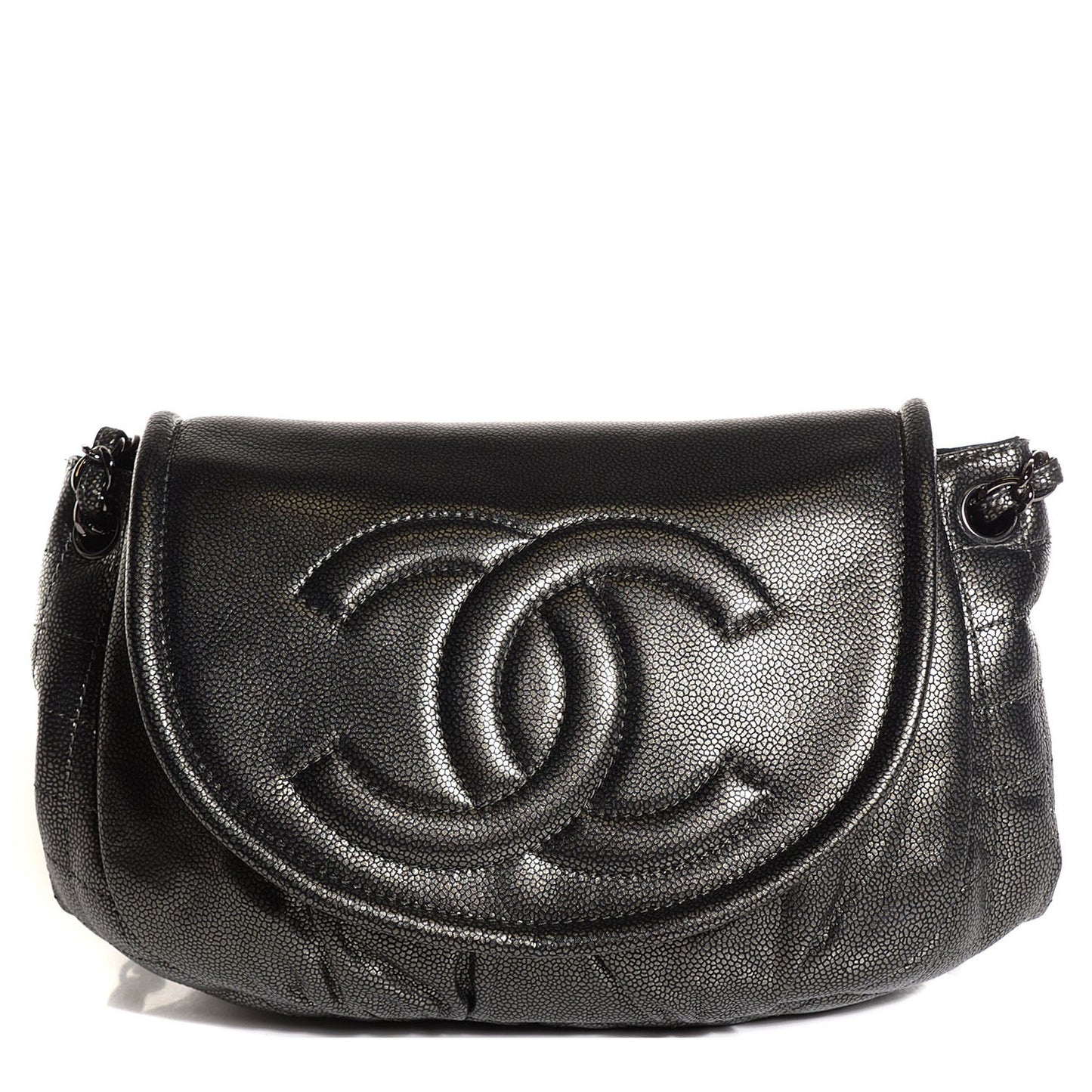 Caviar Half Moon Large Flap Dark Silver