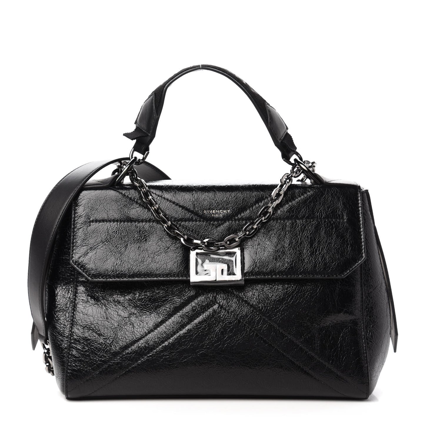 Creased Patent Calfskin Medium ID Flap Black