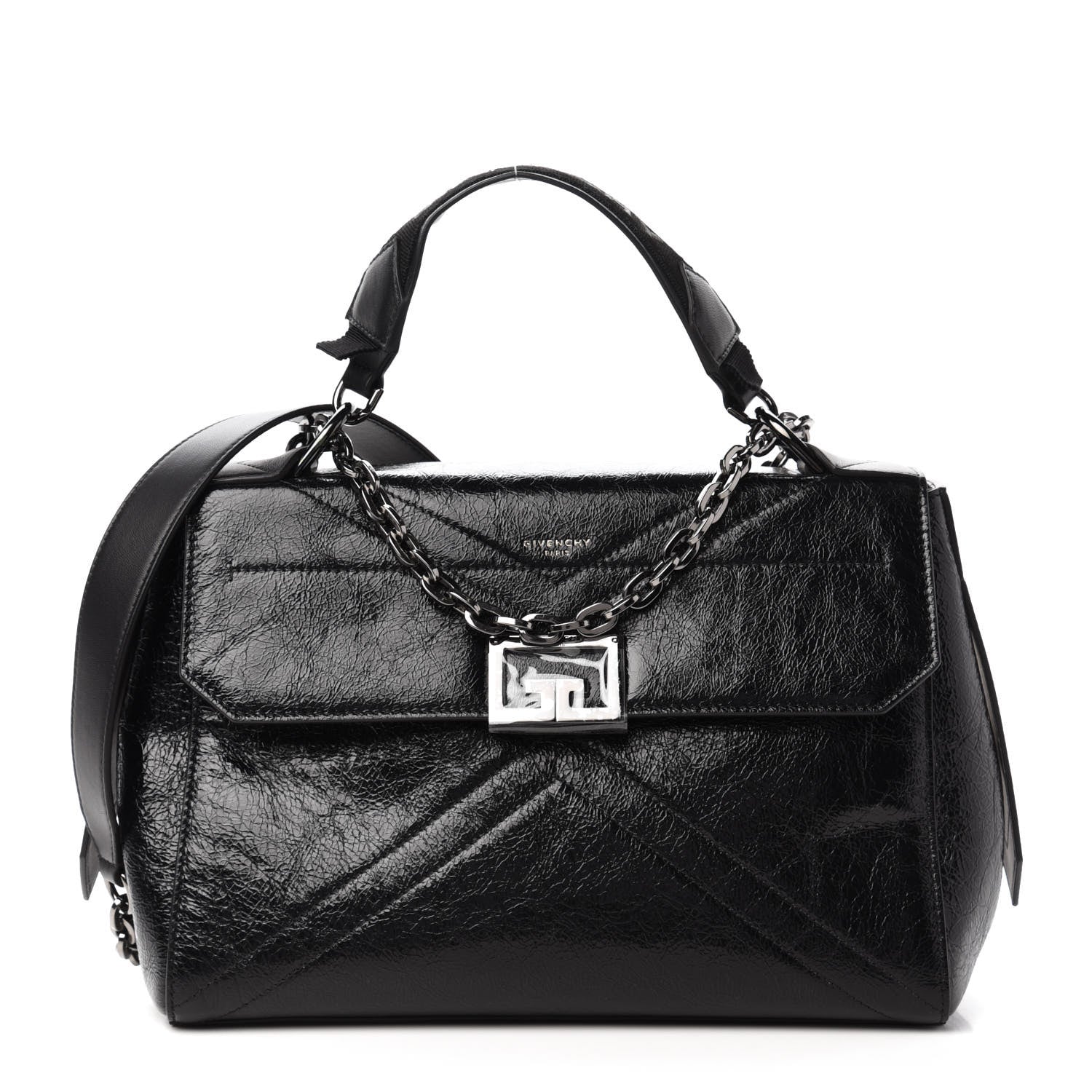 Givenchy Creased Patent Calfskin Medium ID Flap Black 1 of 9
