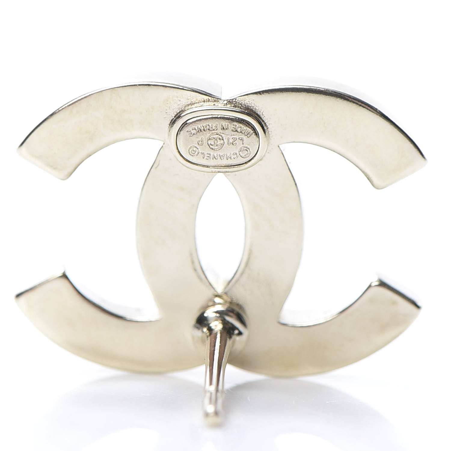 Chanel Crystal Metal CC Paris Button Stud Earrings Gold 4 of 5