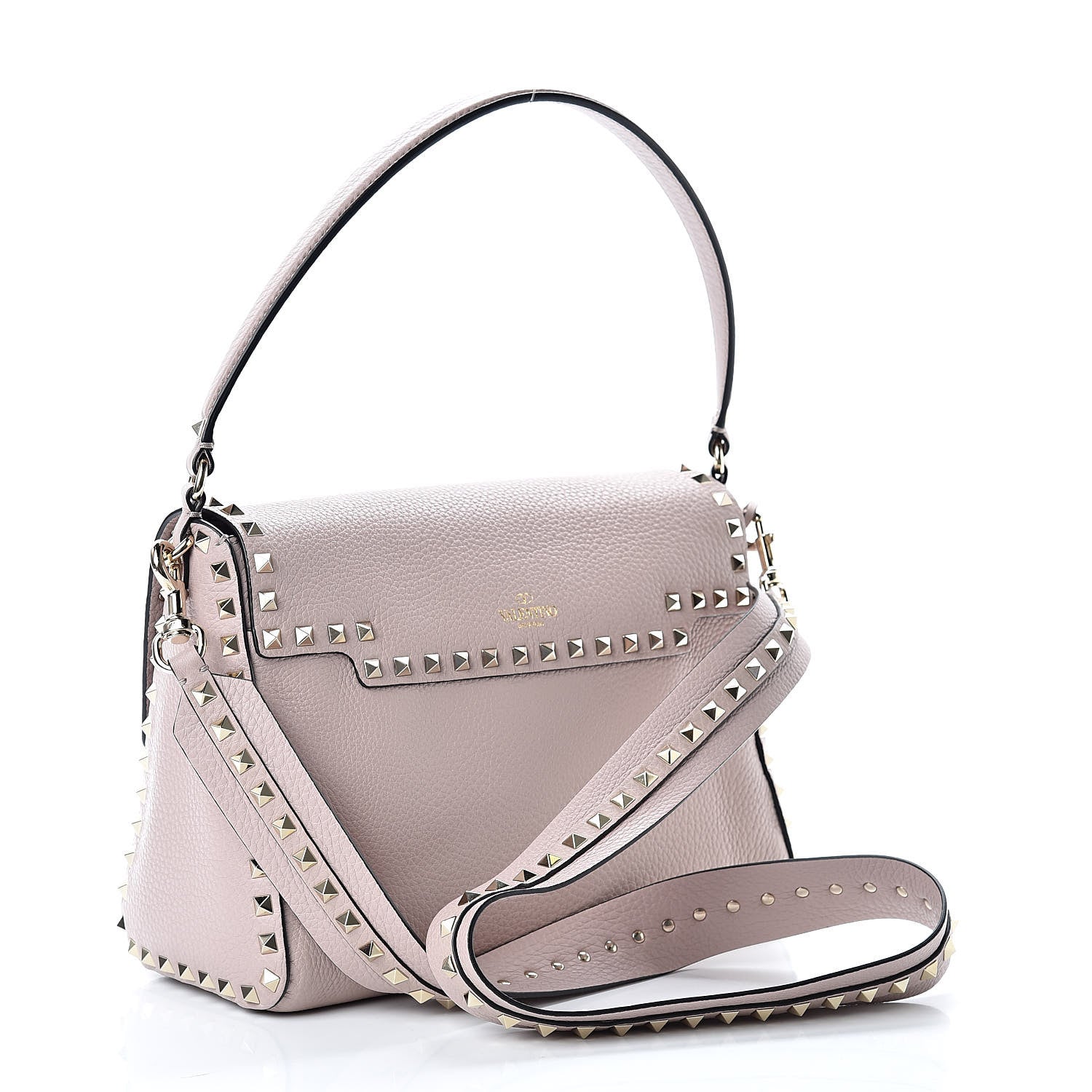 Valentino Garavani Pebbled Calfskin Rockstud Top Handle Shoulder Bag Poudre 3 of 11