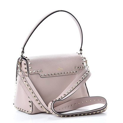 Valentino Garavani Pebbled Calfskin Rockstud Top Handle Shoulder Bag Poudre 3 of 11