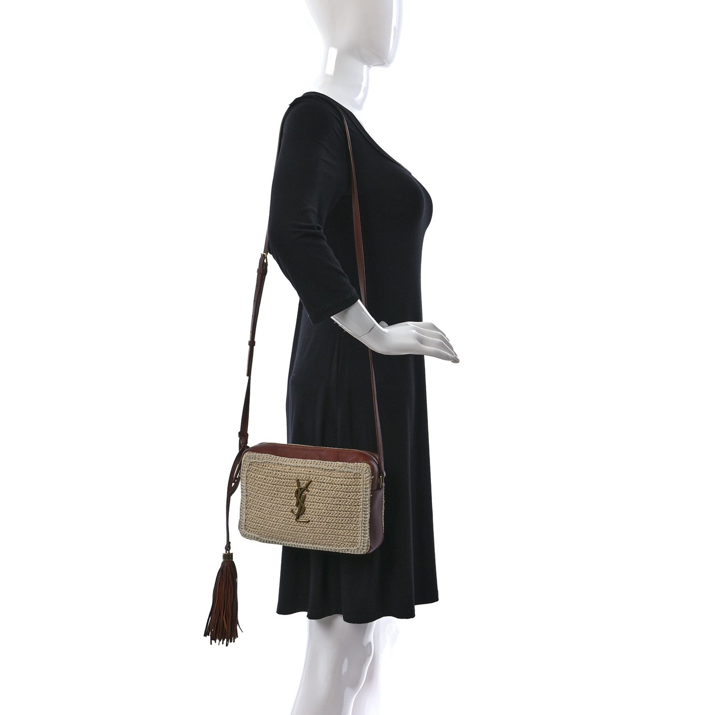 Raffia Canvas Monogram Lou Camera Bag Beige Brown