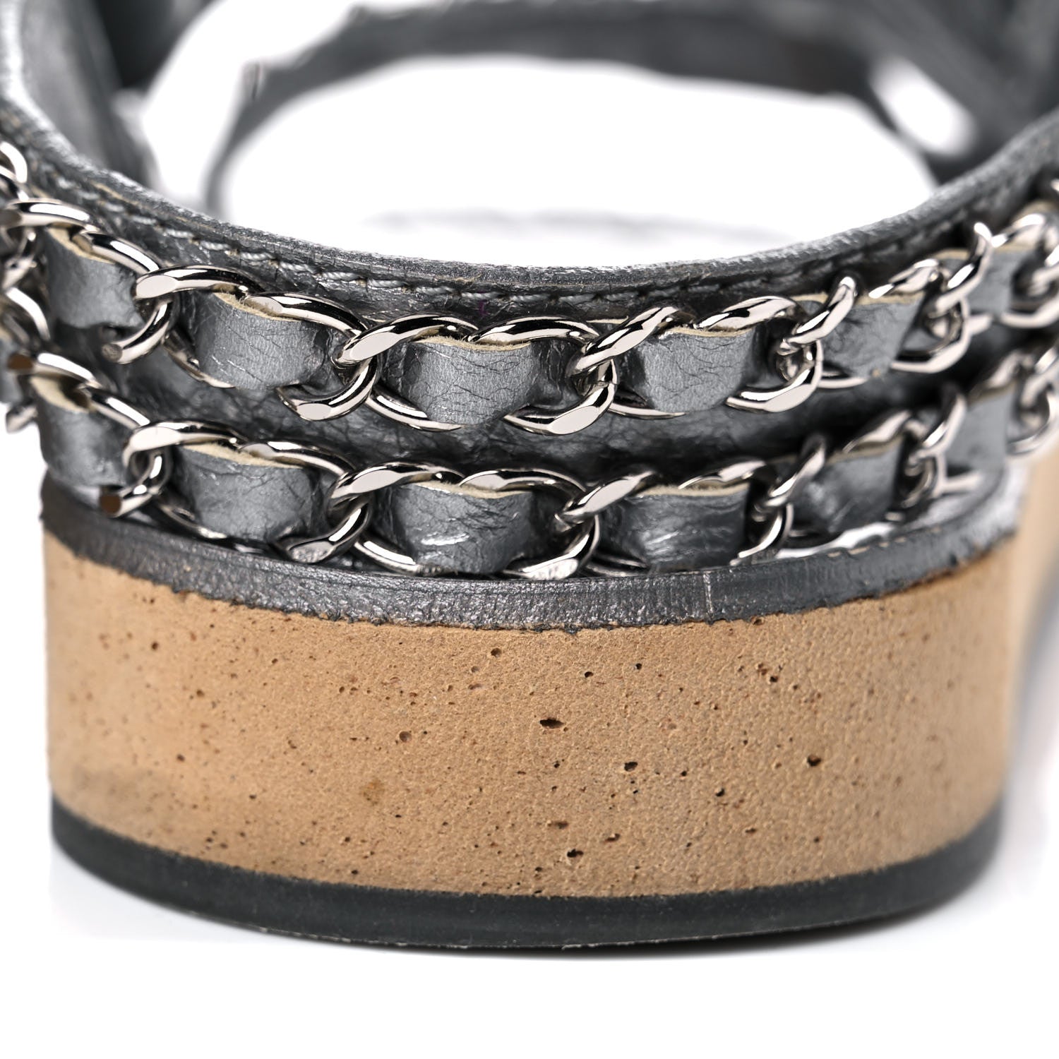 Chanel Metallic Lambskin Chain Flat Sandals 35 Silver 13 of 17