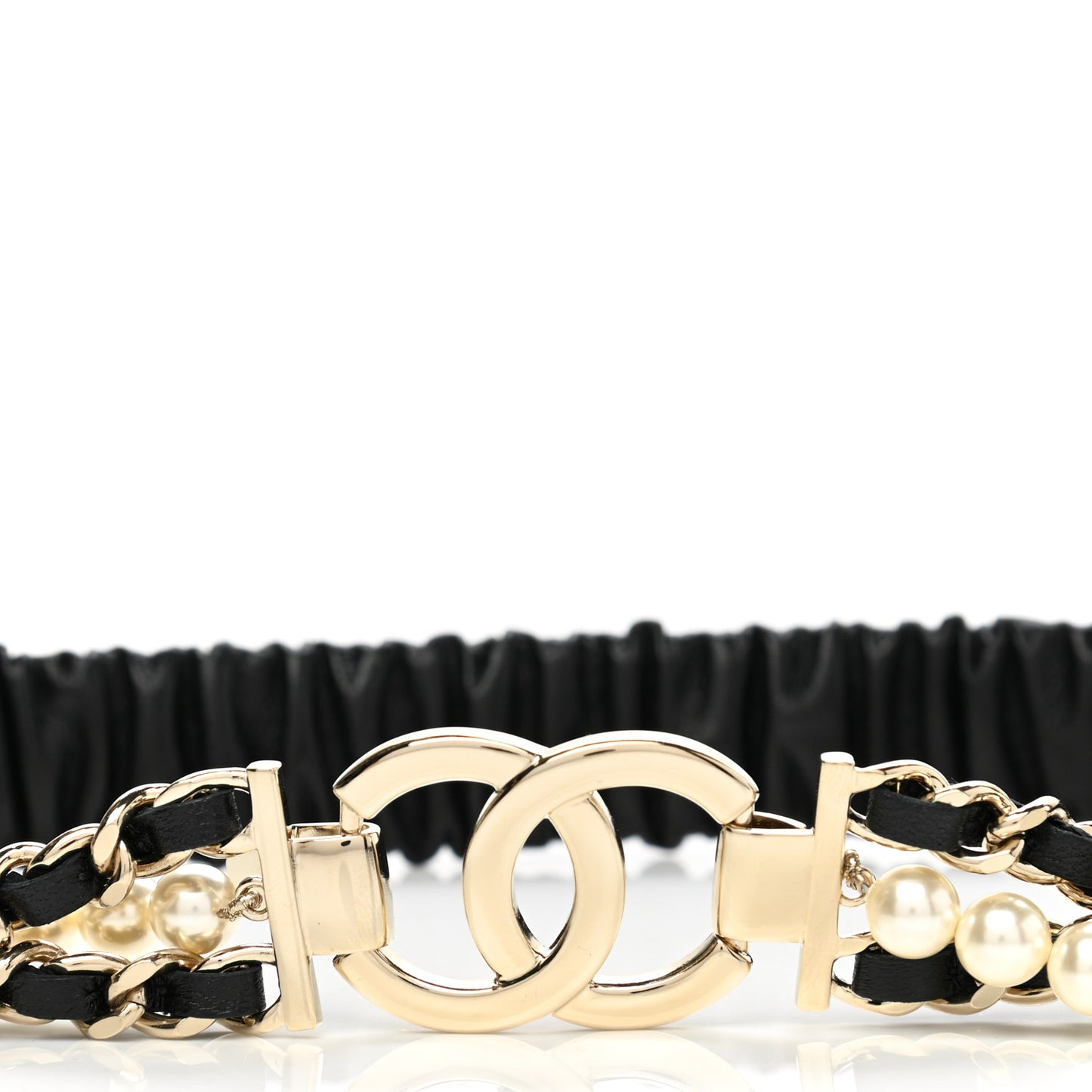 Lambskin CC Pearl Chain Belt 80 32 Black
