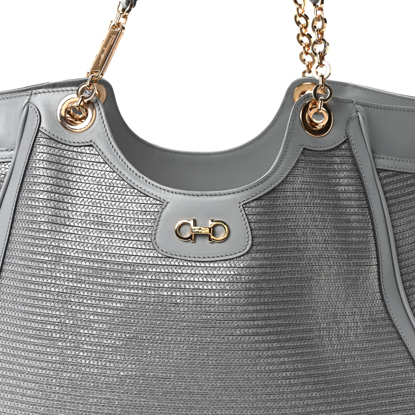 Calfskin Raffia Betulla Tote Grey