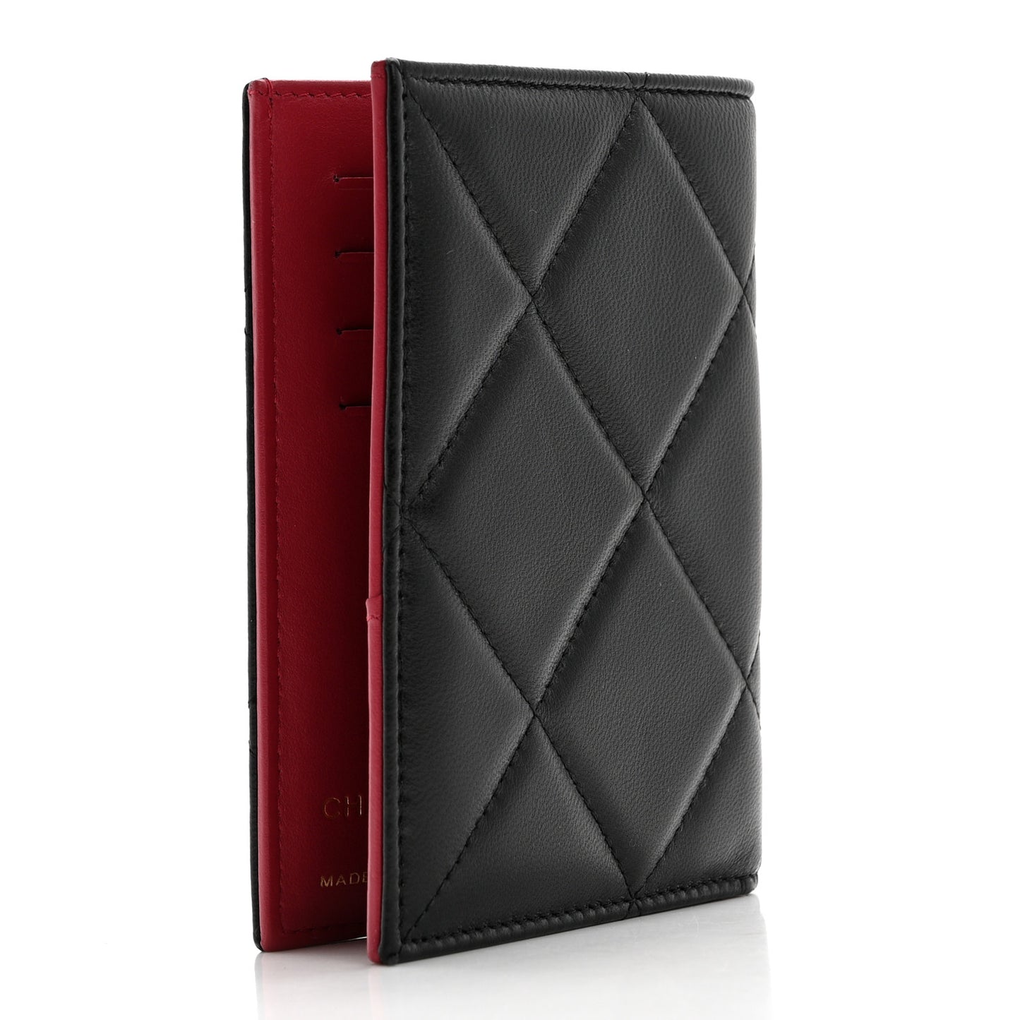 Lambskin Quilted Chanel 19 Passport Holder Black
