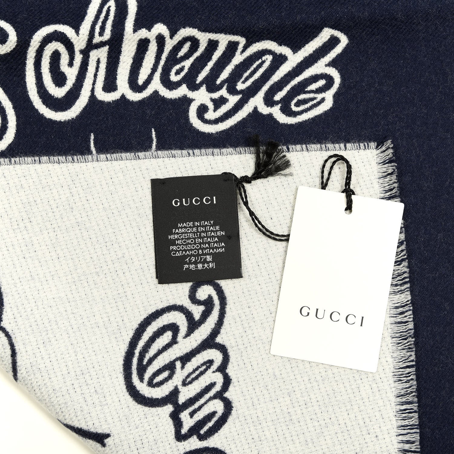 Gucci Wool L'Aveugle Par Amour Scarf Navy White 4 of 5