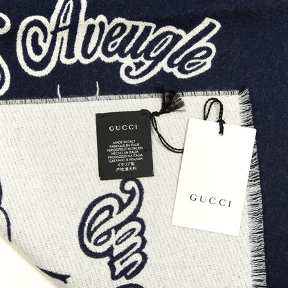 Gucci Wool L'Aveugle Par Amour Scarf Navy White 4 of 5