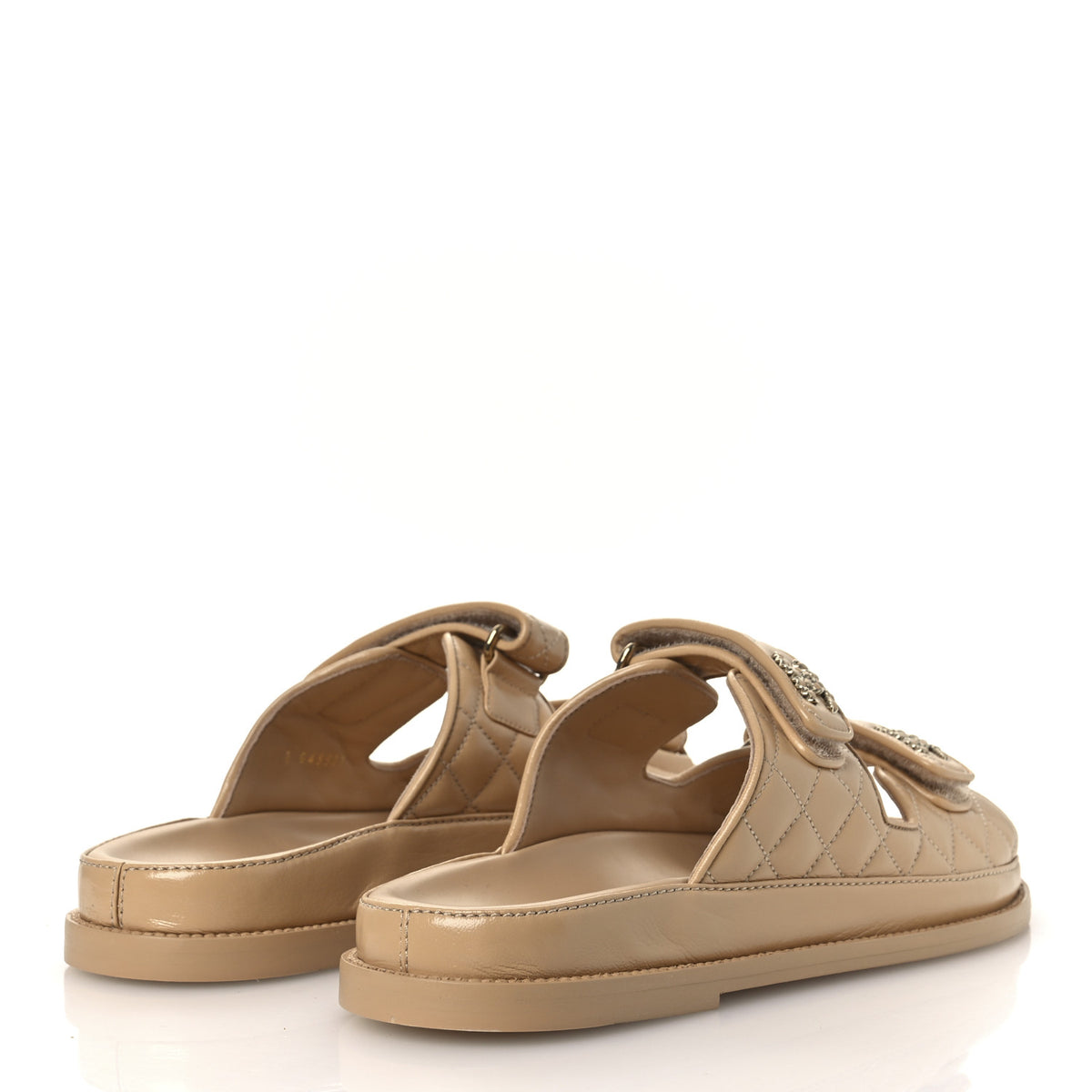 Lambskin Quilted Velcro Dad Chain CC Slide Sandals 40.5 Beige