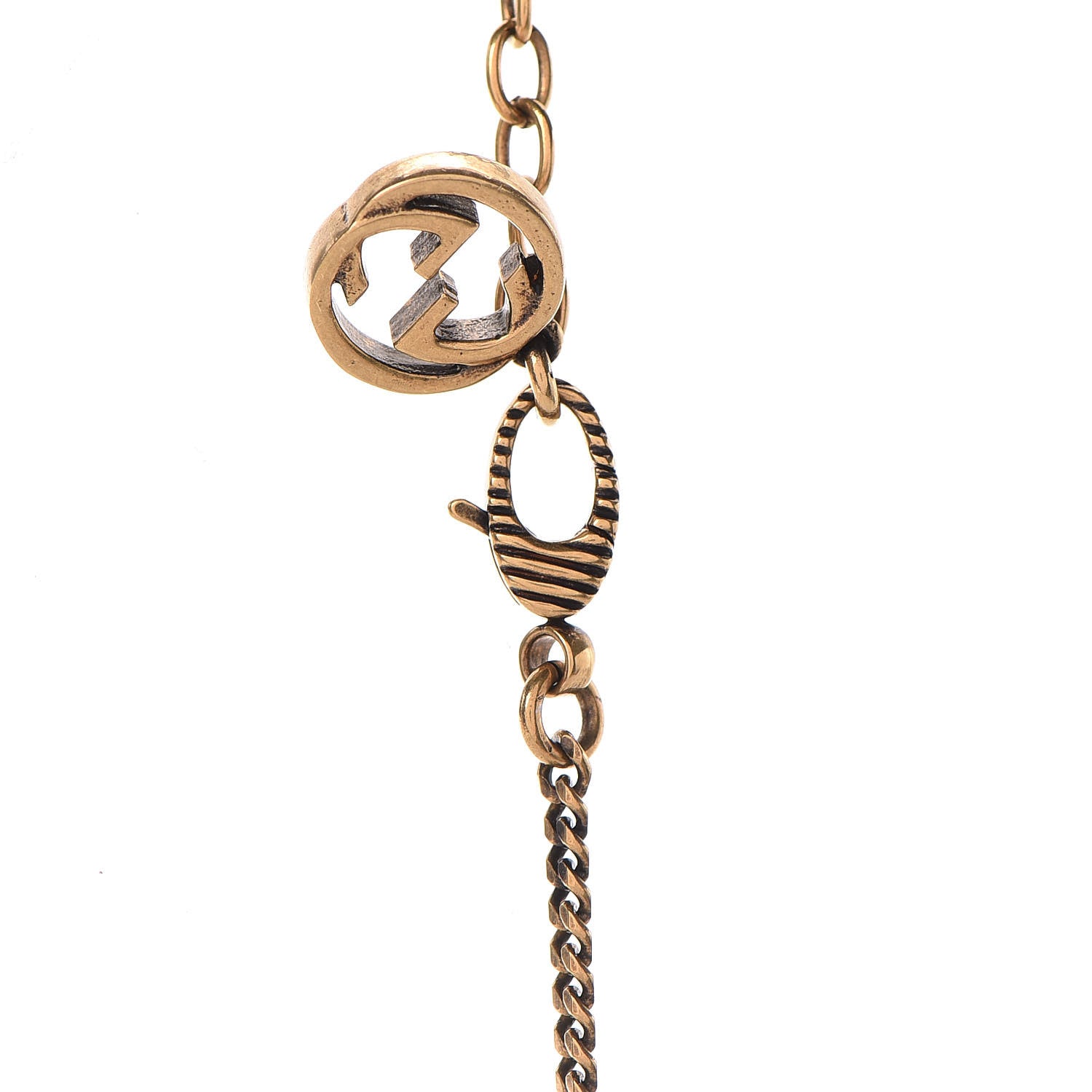 Gucci Metal Crystal Loved Short Necklace Aged Gold 5 of 7