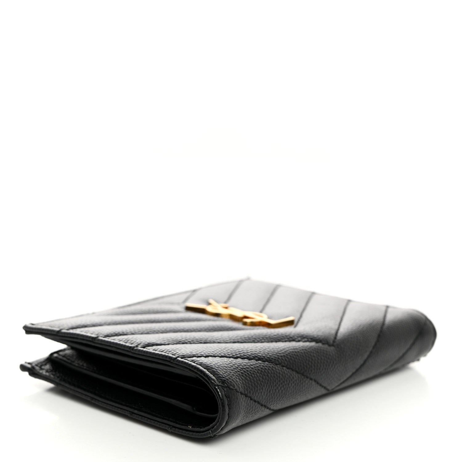 Saint Laurent Grain De Poudre Matelasse Chevron Monogram Zipped Two-Part Wallet Black 4 of 8