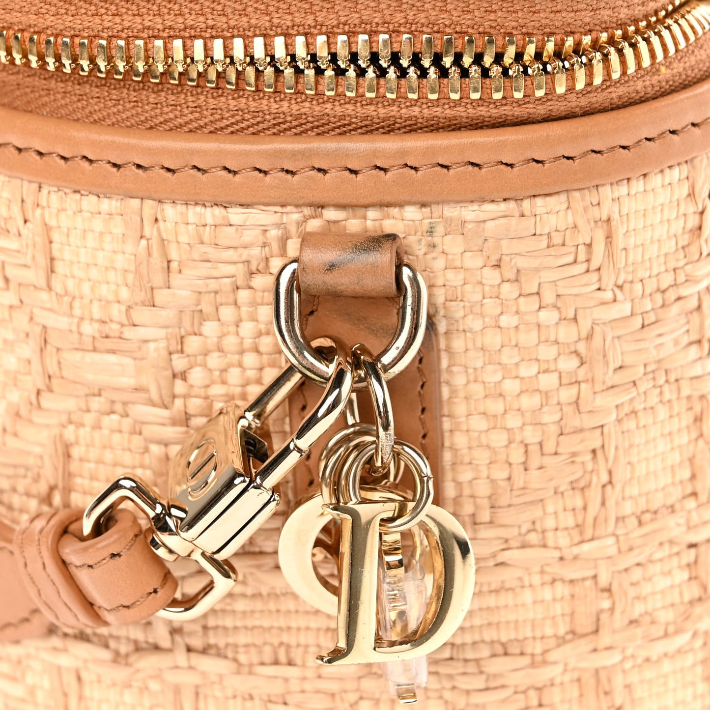 Raffia Cannage Small Vanity Case Beige