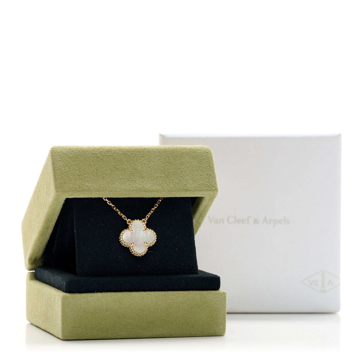 Van Cleef & Arpels 18K Yellow Gold Mother of Pearl Vintage Alhambra Pendant Necklace 6 of 6
