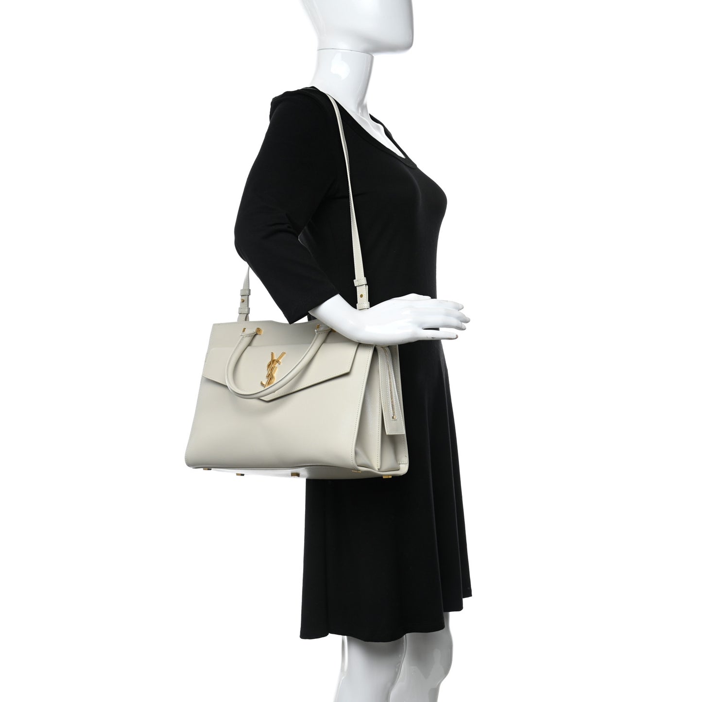 Shiny Calfskin Medium Uptown Tote White
