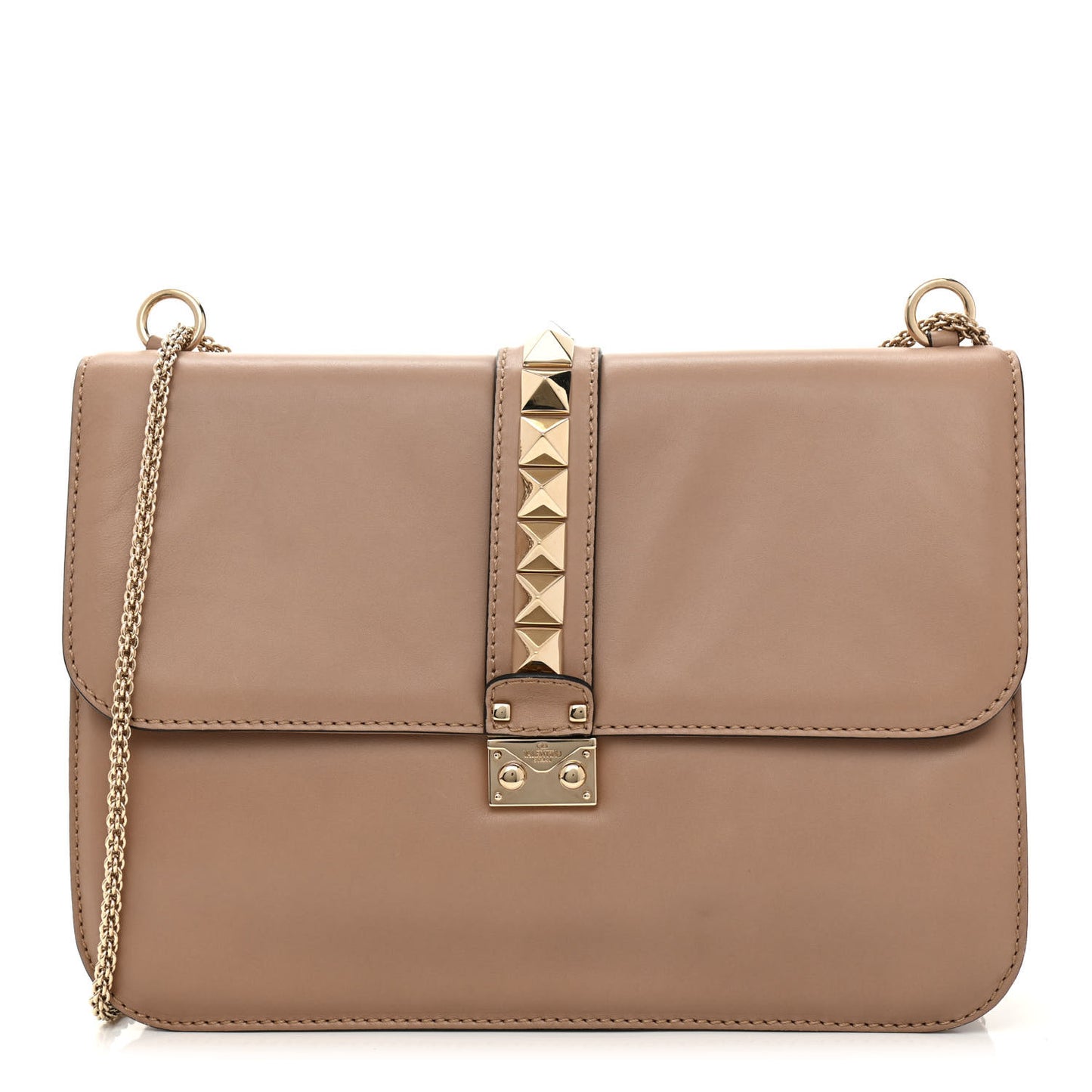 Vitello Large Glam Lock Rockstud Flap Poudre