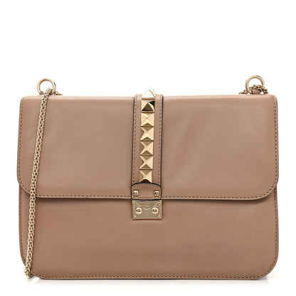 Valentino Garavani Vitello Large Glam Lock Rockstud Flap Poudre 1 of 8