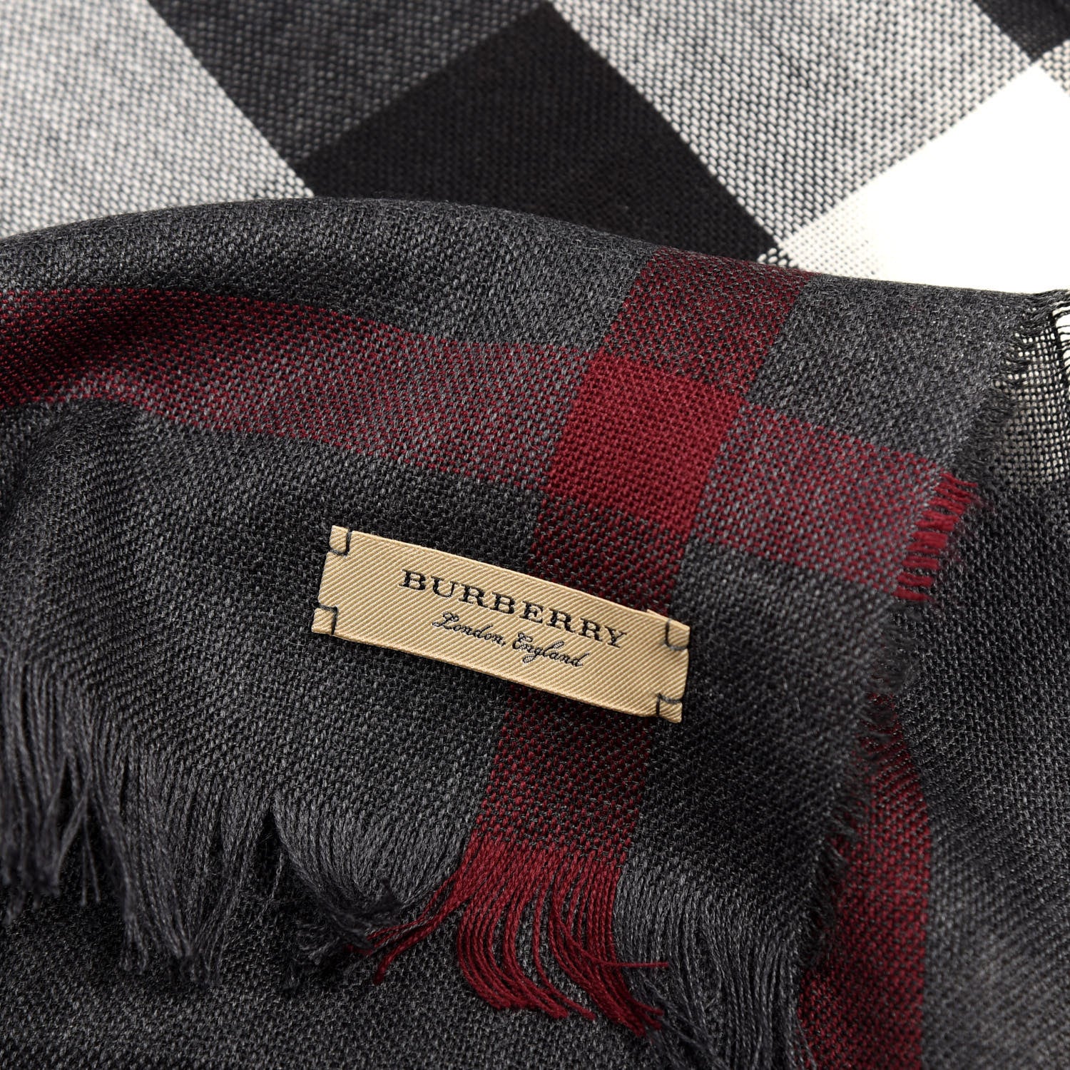 Burberry Wool Cashmere Giant Check Lightweight Scarf Charcoal 4 of 5