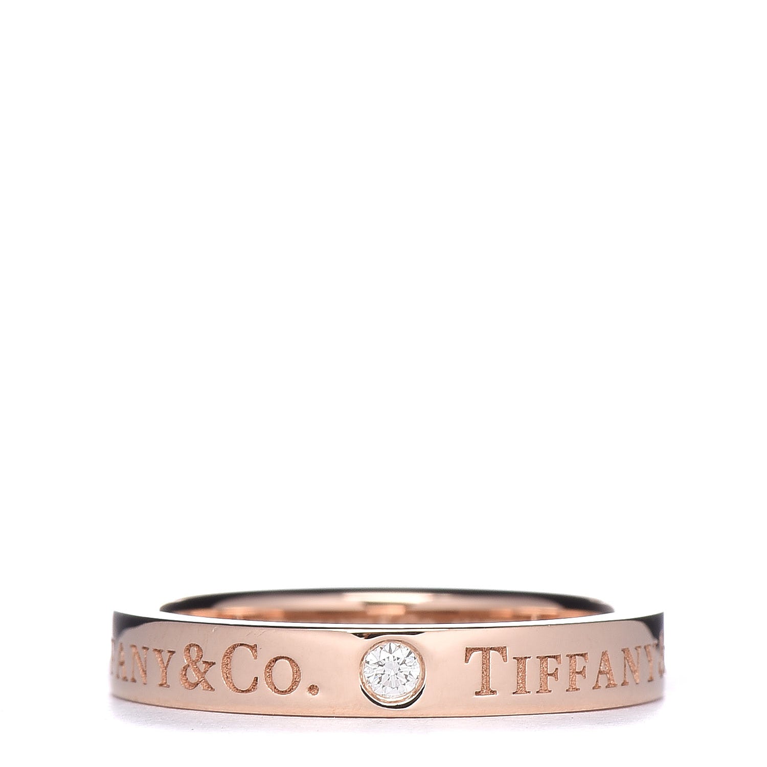 Tiffany 18K Rose Gold Diamond 3mm Logo Band Ring 49 4.75 1 of 5