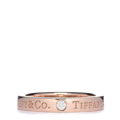 Tiffany 18K Rose Gold Diamond 3mm Logo Band Ring 49 4.75 1 of 5