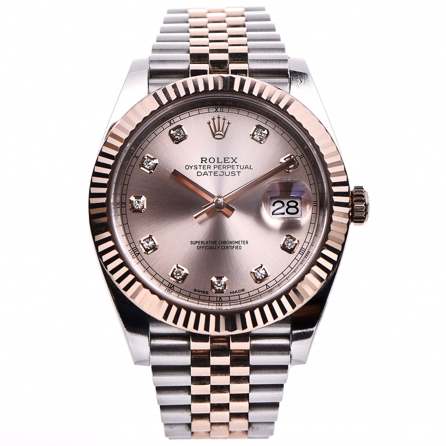 Stainless Steel 18K Everose Gold Diamond 41mm Oyster Perpetual Datejust Watch Sundust 126331
