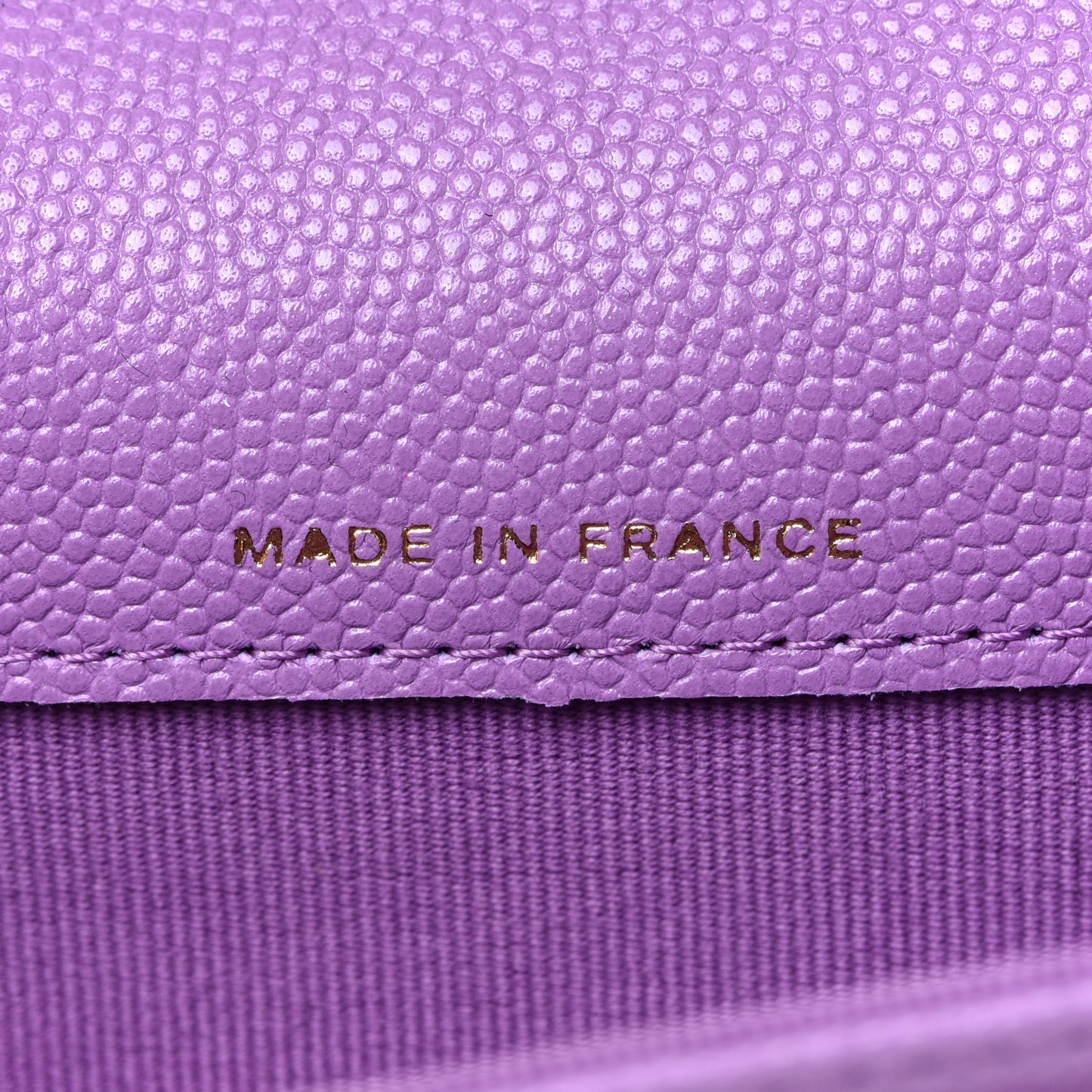 Caviar Quilted Flap Card Holder Wallet Purple