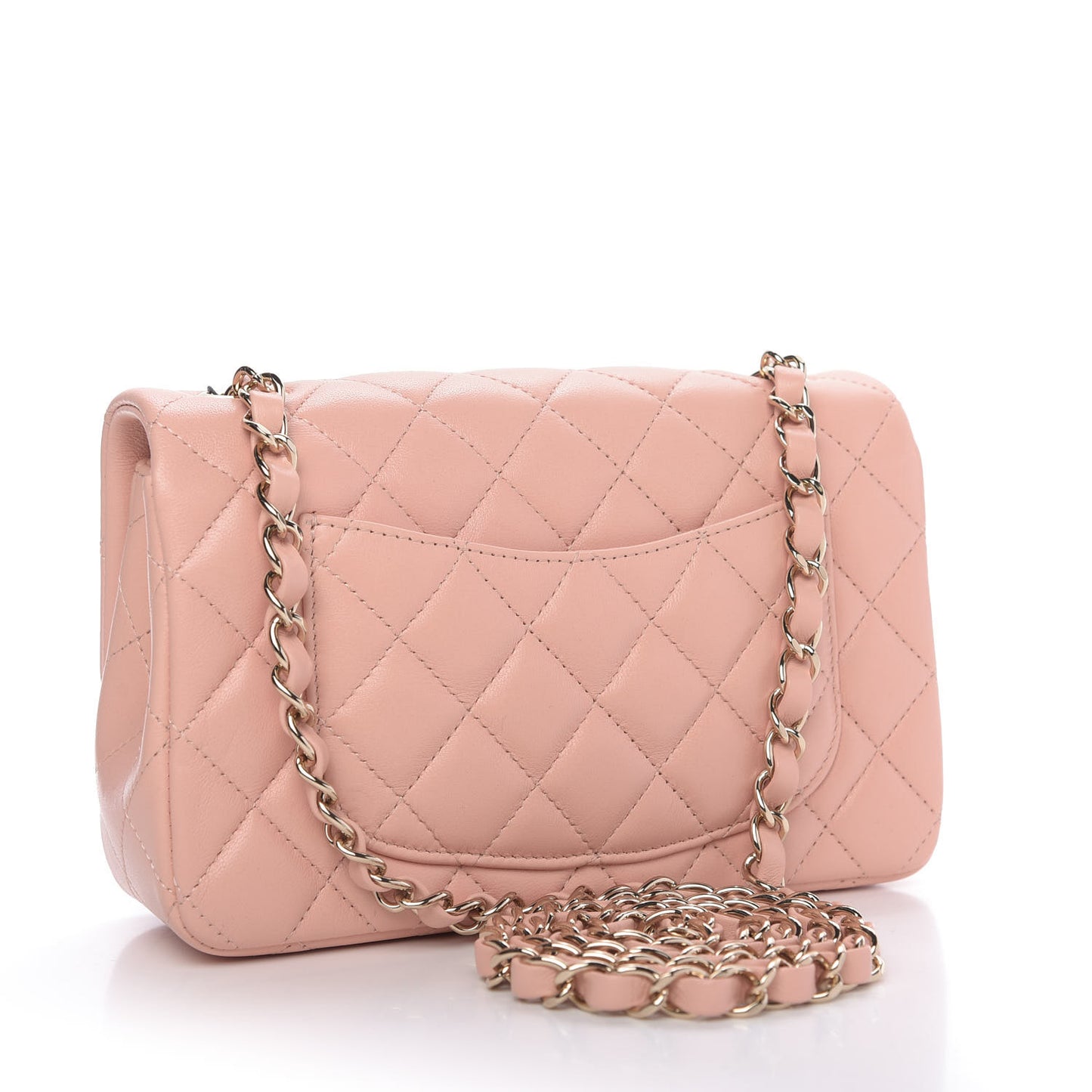Lambskin Quilted Mini Rectangular Flap Light Pink