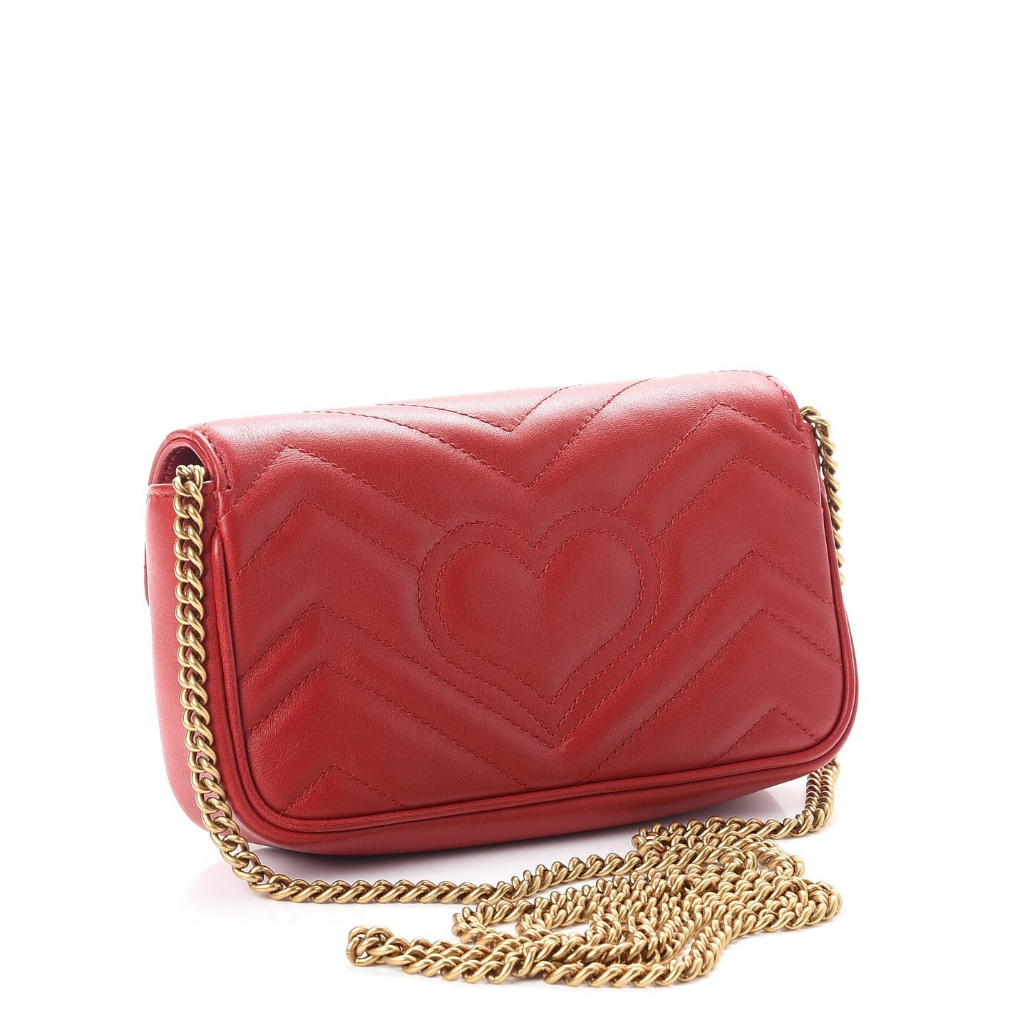 Calfskin Matelasse Super Mini GG Marmont Shoulder Bag Hibiscus Red