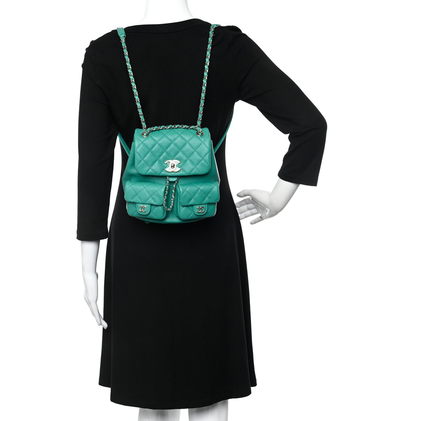 Caviar Quilted Medium Duma Pockets Drawstring Backpack Green