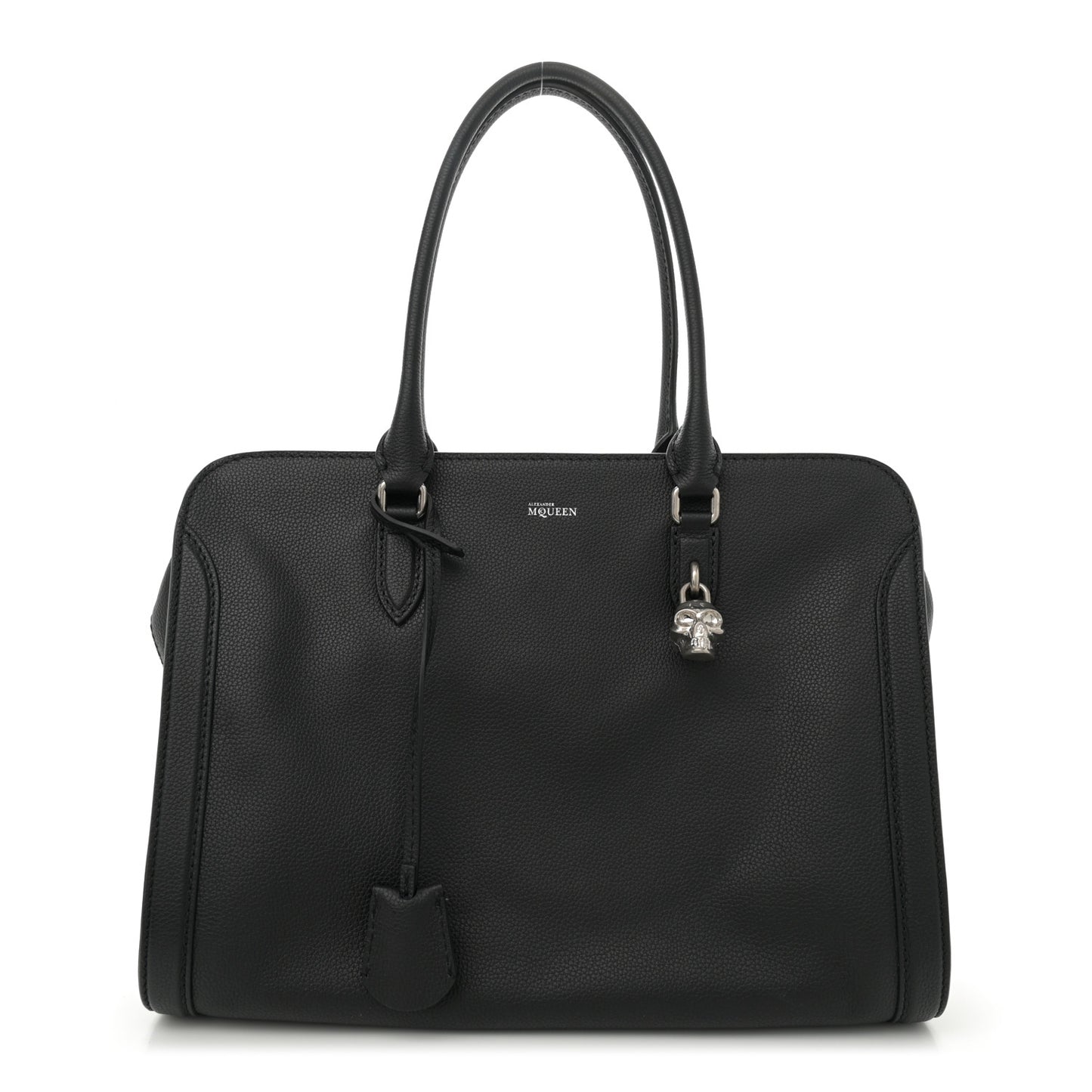 Pebbled Calfskin Large Skull Padlock Zip Around Tote Black