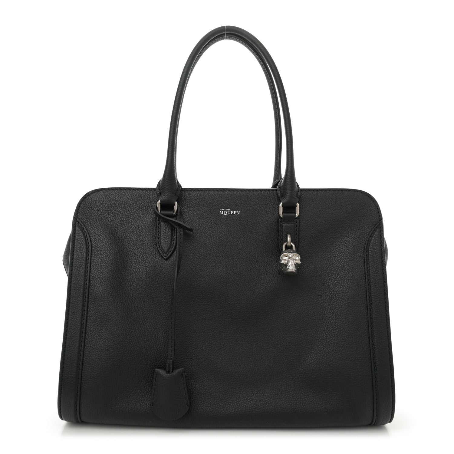 Alexander McQueen Pebbled Calfskin Large Skull Padlock Zip Around Tote Black 1 of 10