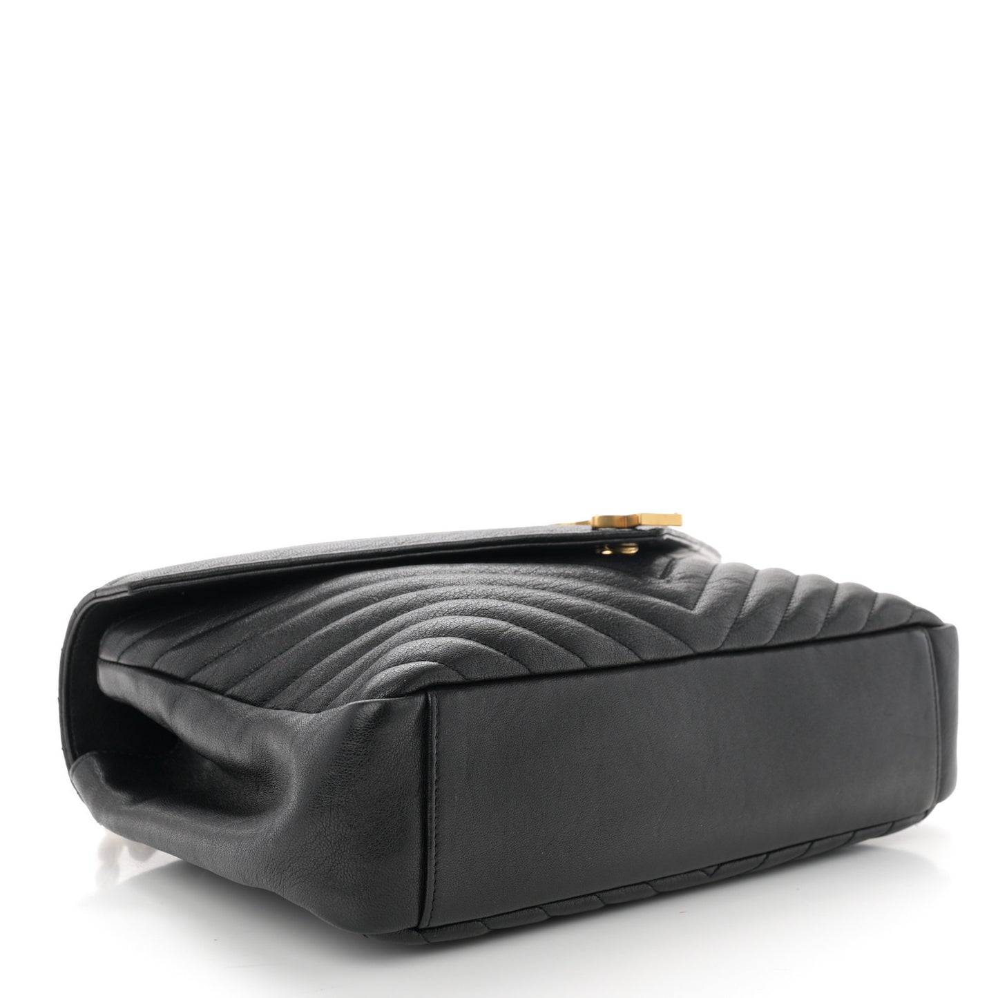SAINT LAURENT Sheepskin Matelasse Chevron Monogram Large College Satchel Black