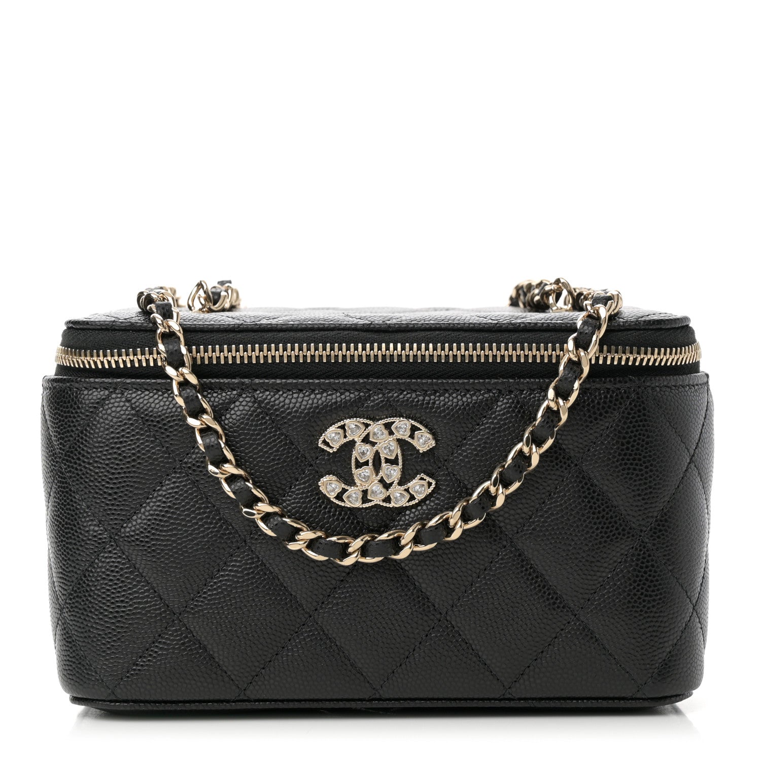 Chanel Caviar Quilted Crystal Hearts Small Vanity Case With Chain Black 1 of 12