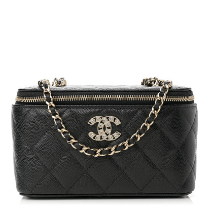 Chanel Caviar Quilted Crystal Hearts Small Vanity Case With Chain Black 1 of 12