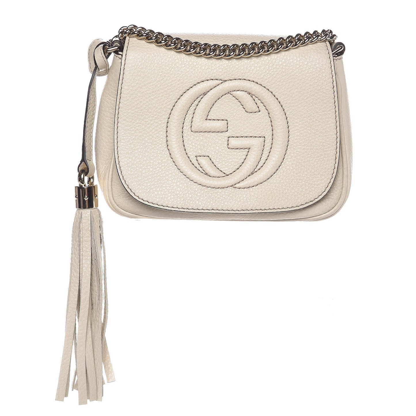 Pebbled Calfskin Small Soho Flap Crossbody Off White