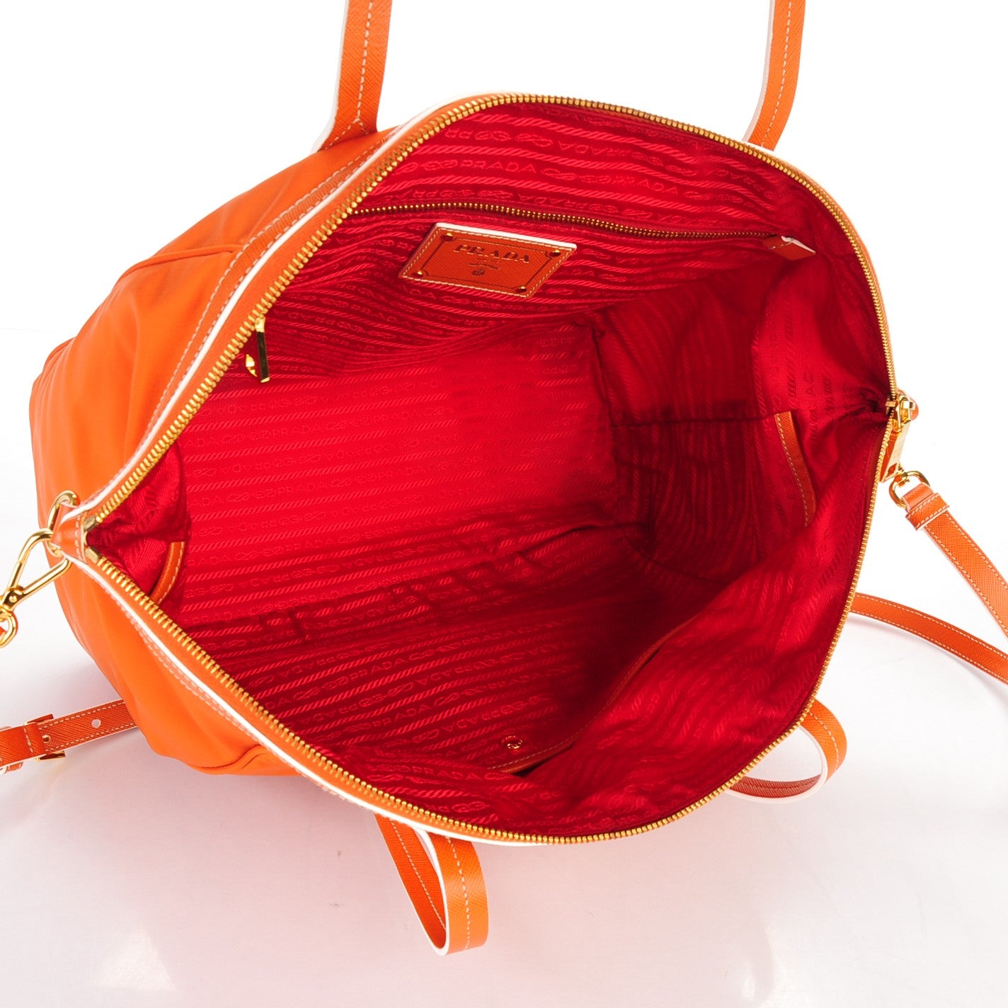 Prada Tessuto Nylon Saffiano Dome Satchel Papaya 5 of 8