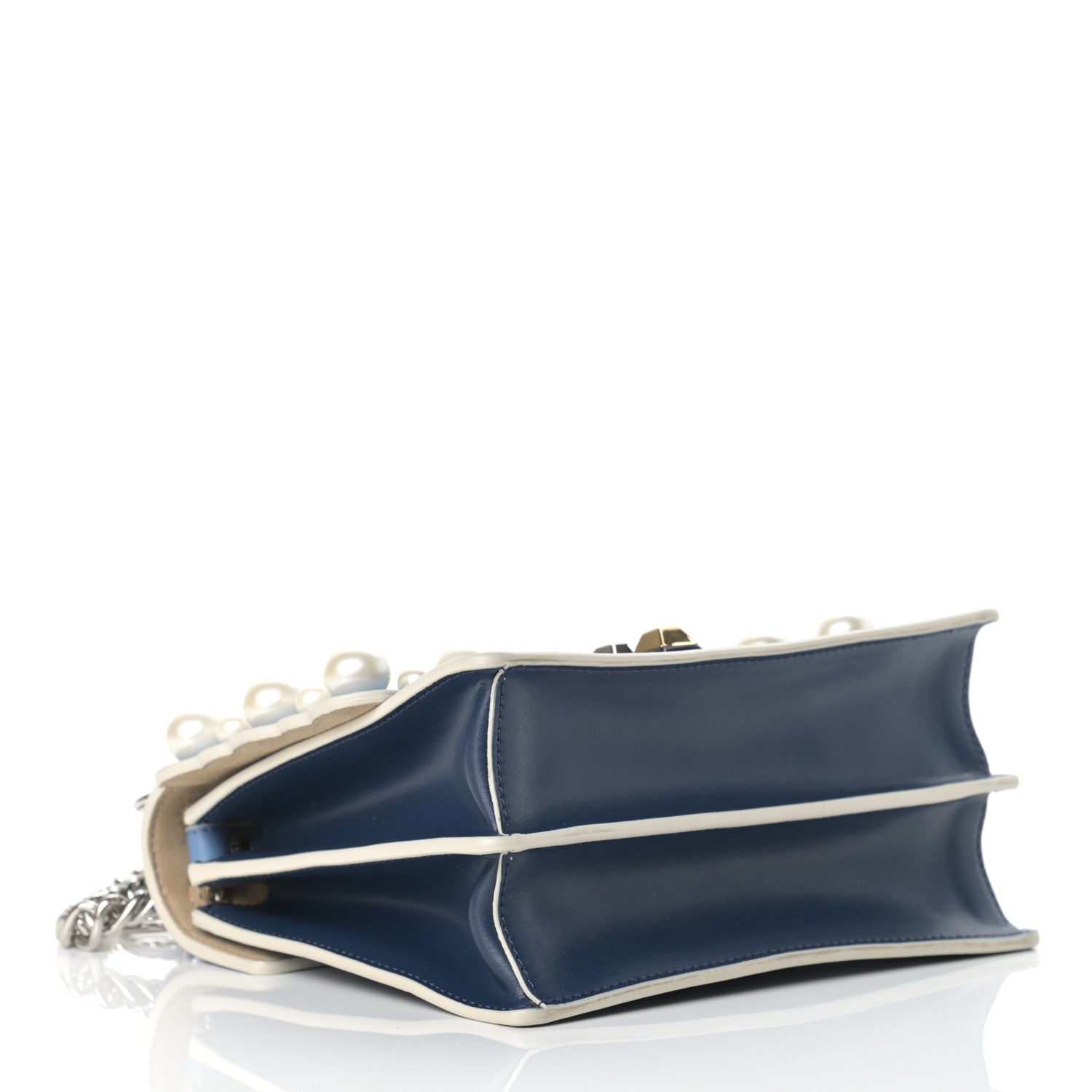 Fendi Vitello Liberty Pearl Scalloped Small Kan I Shoulder Bag Nebula Blu Scuro 4 of 13