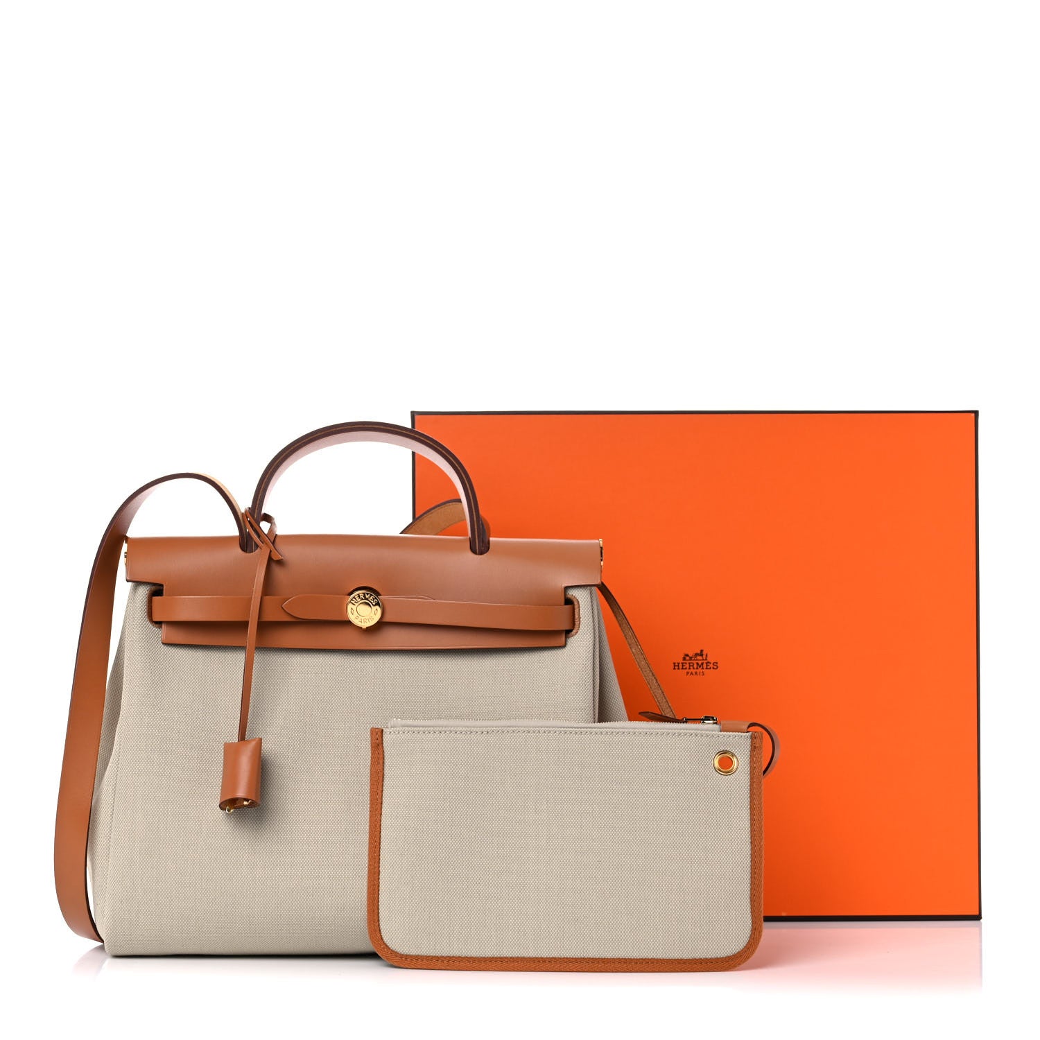 Hermes Military Toile Vache Hunter Herbag Zip Retourne 31 PM Beton Naturel 11 of 11
