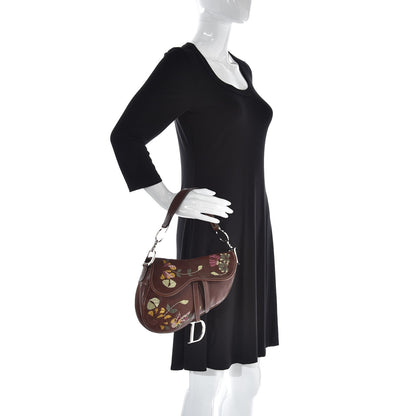 Christian Dior Calfskin Embroidered Romantic Flowers Saddle Bag Brown 2 of 9