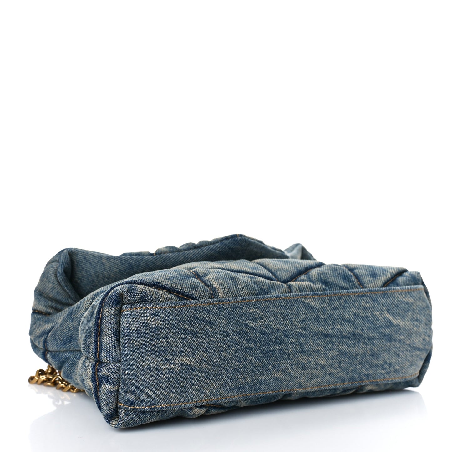 Denim Quilted Toy Loulou Puffer Monogram Chain Satchel Blue Cinnamon