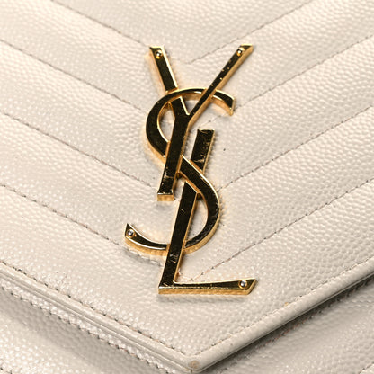 Saint Laurent Grain De Poudre Matelasse Chevron Monogram Chain Wallet Blanc Vintage 10 of 11