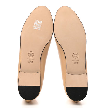 Chanel Lambskin Cap Toe CC Ballerina Flats 38.5 Beige Black 5 of 9