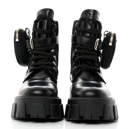 Prada Spazzolato Rois Nylon Metal Triangle Logo Monolith Pouch Pocket 55mm Boots 37 Black 2 of 8