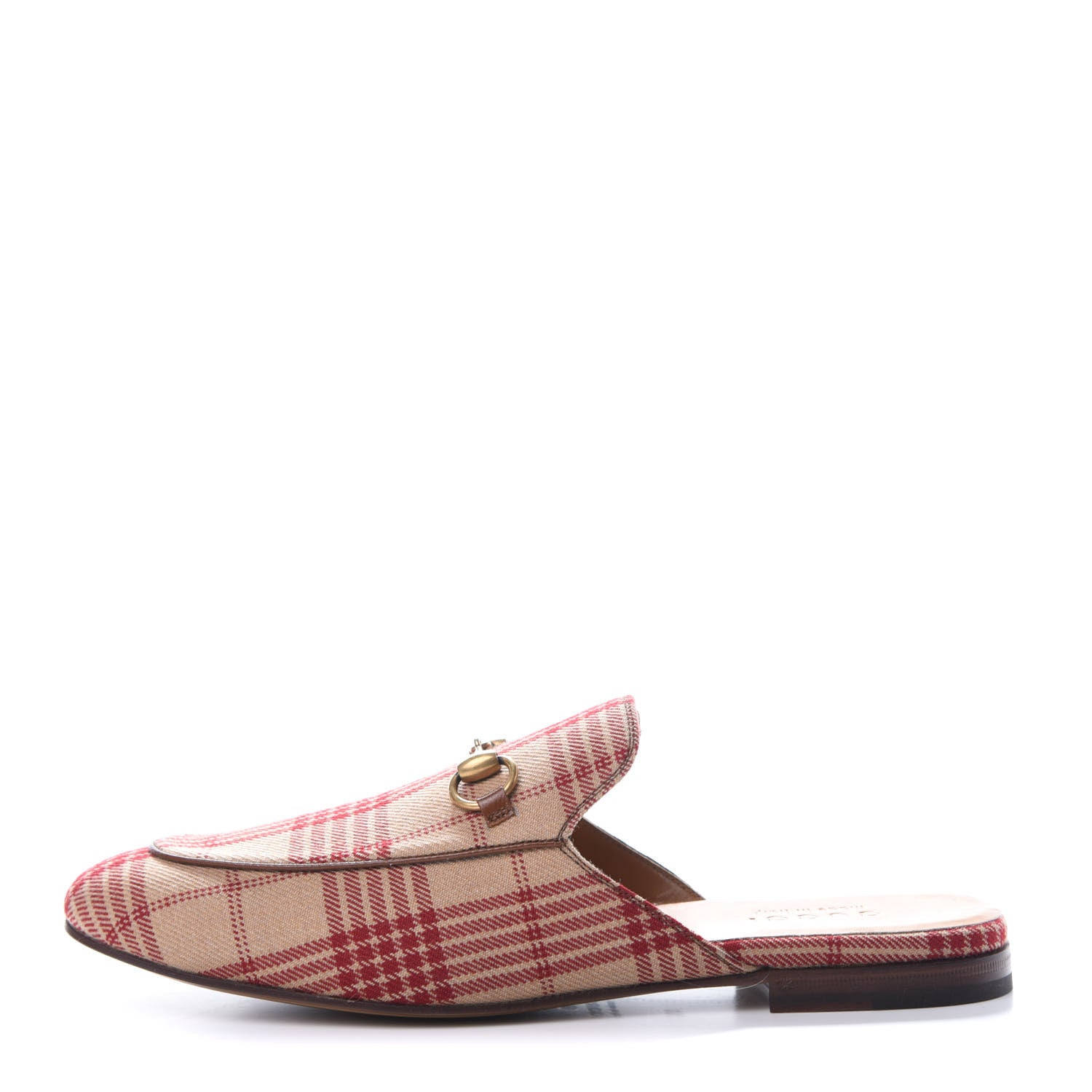Gucci Canvas Tartan Mens Princetown Slippers 8.5 Camel Red Cuir 1 of 9