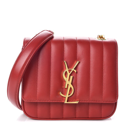 Saint Laurent Lambskin Matelasse Monogram Small Vicky Chain Bag Red 1 of 10