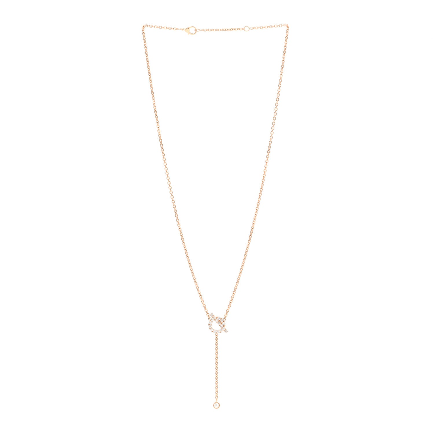 Hermes 18K Rose Gold Diamond Finesse Lariat Necklace 3 of 5