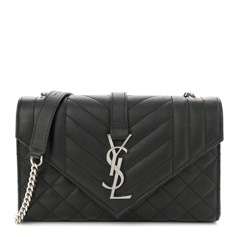 Grain De Poudre Textured Mixed Matelasse Triquilt Small Monogram Satchel Black