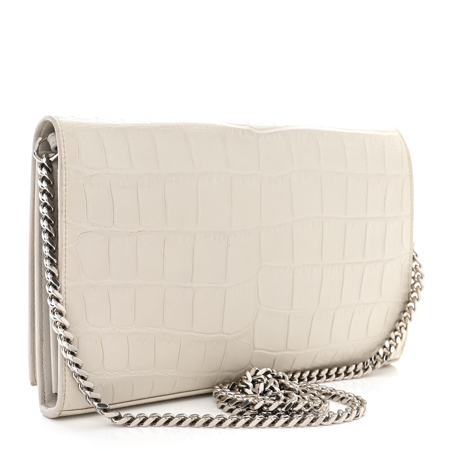 Saint Laurent Calfskin Crocodile Embossed Monogram Chain Wallet Blanc Vintage 3 of 12