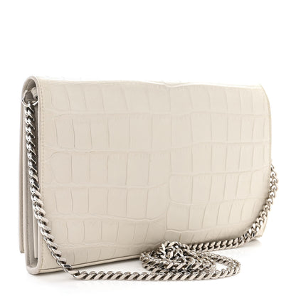 Saint Laurent Calfskin Crocodile Embossed Monogram Chain Wallet Blanc Vintage 3 of 12